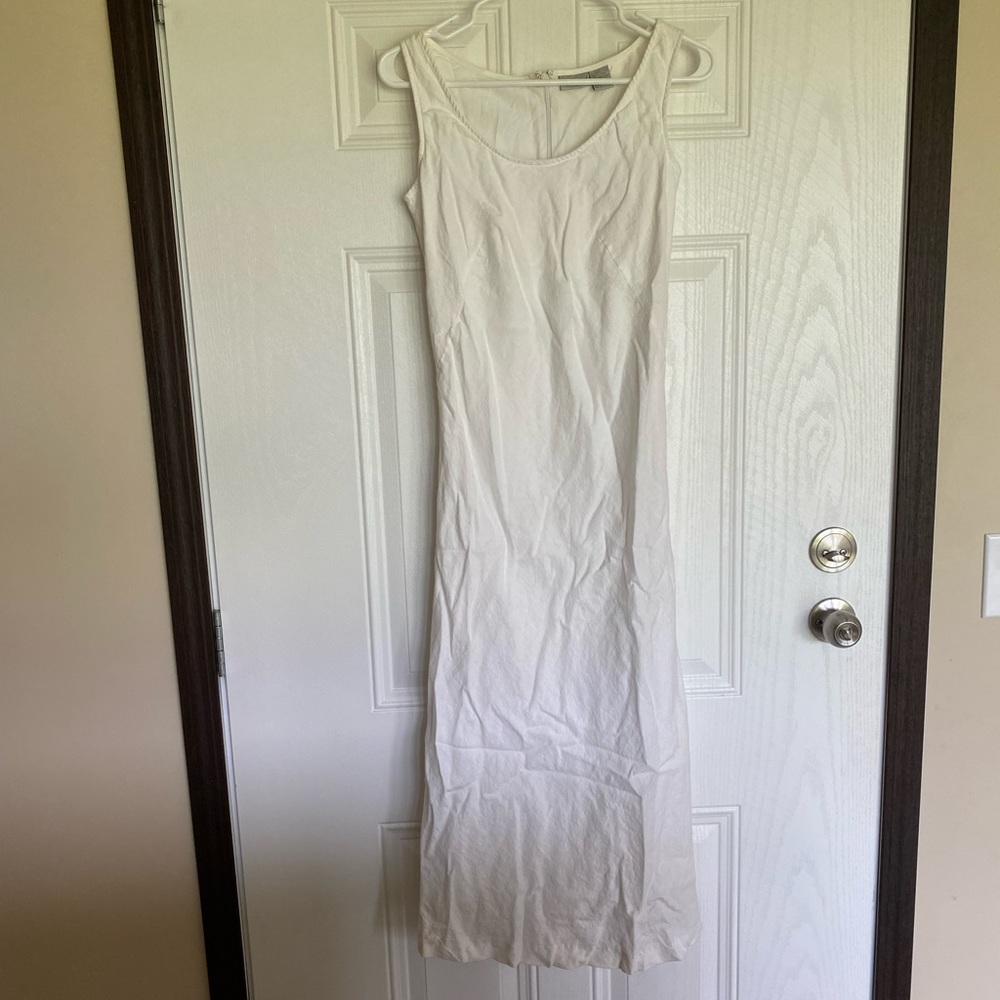Vintage 90s Spiegel Maxi Dress White Linen Scoop Neck Sleeveless Lined Size 2